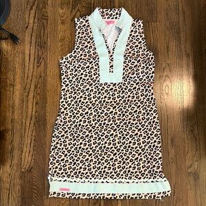 Simply Southern Leopard Print Sleeveless Dress with Blue Accents, Size Large